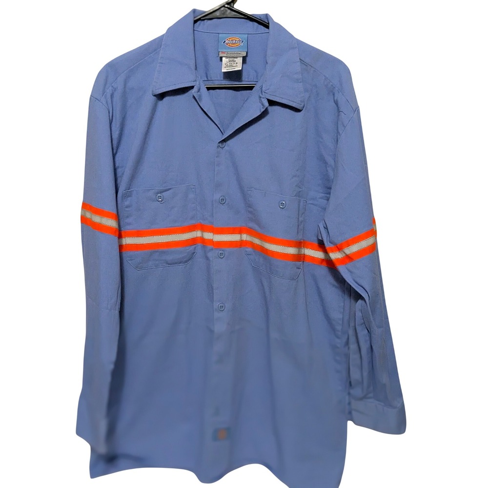 Dickies Work Shirt Men Large Blue 3M Scotchlite Reflective Hi-Vis VL101LB Shirt